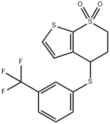 4-([3-(TRIFLUOROMETHYL)PHENYL]SULFANYL)-3,4-DIHYDRO-1LAMBDA6-THIENO[2,3-B]THIOPYRAN-1,1(2H)-DIONE Struktur