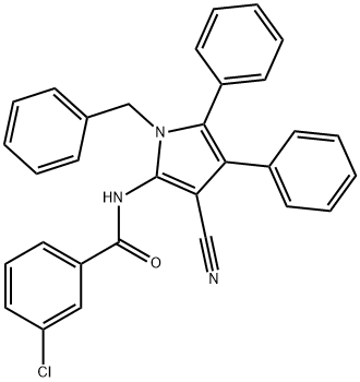 N-(1-BENZYL-3-CYANO-4,5-DIPHENYL-1H-PYRROL-2-YL)-3-CHLOROBENZENECARBOXAMIDE Struktur