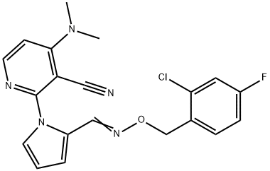 2-[2-(([(2-CHLORO-4-FLUOROBENZYL)OXY]IMINO)METHYL)-1H-PYRROL-1-YL]-4-(DIMETHYLAMINO)NICOTINONITRILE Struktur