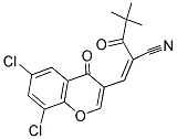 3-(6,8-DICHLORO-4-OXO(4H-CHROMEN-3-YL))-2-(2,2-DIMETHYLPROPANOYL)PROP-2-ENENITRILE Struktur