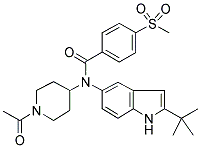 N-(1-ACETYLPIPERIDIN-4-YL)-N-(2-TERT-BUTYL-(1H)-INDOL-5-YL)-4-(METHYLSULPHONYL)BENZAMIDE Struktur