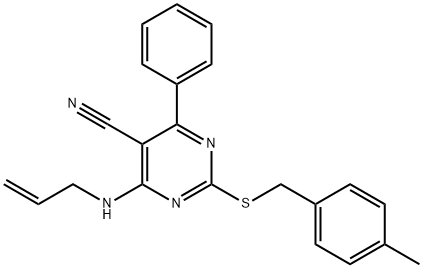 4-(ALLYLAMINO)-2-[(4-METHYLBENZYL)SULFANYL]-6-PHENYL-5-PYRIMIDINECARBONITRILE Struktur