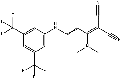 2-[3-[3,5-BIS(TRIFLUOROMETHYL)ANILINO]-1-(DIMETHYLAMINO)-2-PROPENYLIDENE]MALONONITRILE Struktur