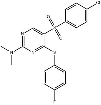 5-[(4-CHLOROPHENYL)SULFONYL]-4-[(4-FLUOROPHENYL)SULFANYL]-N,N-DIMETHYL-2-PYRIMIDINAMINE Struktur