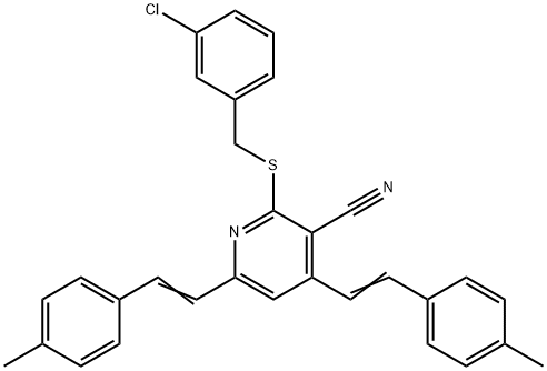 2-[(3-CHLOROBENZYL)SULFANYL]-4,6-BIS(4-METHYLSTYRYL)NICOTINONITRILE Struktur