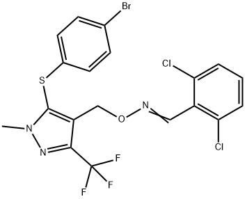 2,6-DICHLOROBENZENECARBALDEHYDE O-([5-[(4-BROMOPHENYL)SULFANYL]-1-METHYL-3-(TRIFLUOROMETHYL)-1H-PYRAZOL-4-YL]METHYL)OXIME Struktur