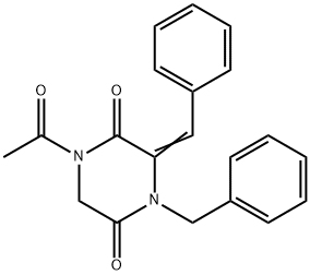 1-ACETYL-4-BENZYL-3-(PHENYLMETHYLENE)TETRAHYDRO-2,5-PYRAZINEDIONE Struktur