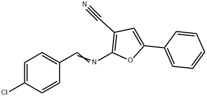 2-([(E)-(4-CHLOROPHENYL)METHYLIDENE]AMINO)-5-PHENYL-3-FURONITRILE Struktur