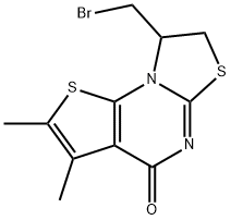 8-(BROMOMETHYL)-2,3-DIMETHYL-7,8-DIHYDRO-4H-[1,3]THIAZOLO[3,2-A]THIENO[3,2-E]PYRIMIDIN-4-ONE Struktur