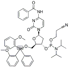 N4-BENZOYL-5'-O-DIMETHOXYTRITYL-2'-DEOXYCYTIDINE 3'-(2-CYANOETHOXY)-N,N-DIISOPROPYLPHOSPHORAMIDITE Struktur