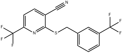 6-(TRIFLUOROMETHYL)-2-([3-(TRIFLUOROMETHYL)BENZYL]SULFANYL)NICOTINONITRILE Struktur