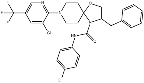 3-BENZYL-N-(4-CHLOROPHENYL)-8-[3-CHLORO-5-(TRIFLUOROMETHYL)-2-PYRIDINYL]-1-OXA-4,8-DIAZASPIRO[4.5]DECANE-4-CARBOXAMIDE Struktur