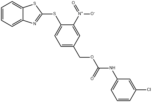 4-(1,3-BENZOTHIAZOL-2-YLSULFANYL)-3-NITROBENZYL N-(3-CHLOROPHENYL)CARBAMATE Struktur