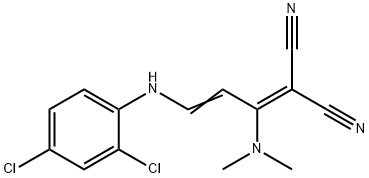 2-[3-(2,4-DICHLOROANILINO)-1-(DIMETHYLAMINO)-2-PROPENYLIDENE]MALONONITRILE Struktur