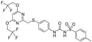 N-[4-[[[4,6-BIS(2,2,2-TRIFLUOROETHOXY)PYRIMIDIN-2-YL]METHYL]THIO]PHENYL]-N'-[(4-METHYLPHENYL)SULPHONYL]UREA Struktur