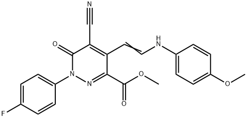 METHYL 5-CYANO-1-(4-FLUOROPHENYL)-4-[(E)-2-(4-METHOXYANILINO)ETHENYL]-6-OXO-1,6-DIHYDRO-3-PYRIDAZINECARBOXYLATE Struktur