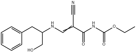 ETHYL N-((E)-3-[(1-BENZYL-2-HYDROXYETHYL)AMINO]-2-CYANO-2-PROPENOYL)CARBAMATE Struktur