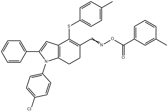 1-(4-CHLOROPHENYL)-5-(([(3-METHYLBENZOYL)OXY]IMINO)METHYL)-4-[(4-METHYLPHENYL)SULFANYL]-2-PHENYL-6,7-DIHYDRO-1H-INDOLE Struktur