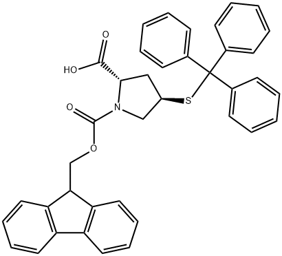 (2S,4R)-FMOC-4-TRITYLMERCAPTO-PYRROLIDINE-2-CARBOXYLIC ACID Struktur