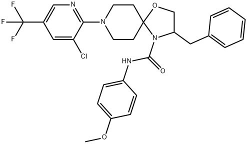 3-BENZYL-8-[3-CHLORO-5-(TRIFLUOROMETHYL)-2-PYRIDINYL]-N-(4-METHOXYPHENYL)-1-OXA-4,8-DIAZASPIRO[4.5]DECANE-4-CARBOXAMIDE Struktur