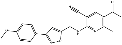 5-ACETYL-2-(([3-(4-METHOXYPHENYL)-5-ISOXAZOLYL]METHYL)AMINO)-6-METHYLNICOTINONITRILE Struktur