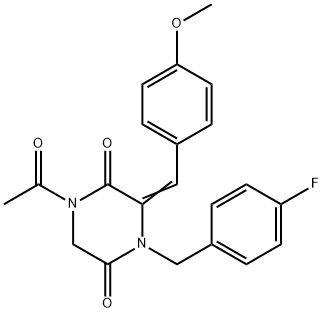 1-ACETYL-4-(4-FLUOROBENZYL)-3-[(4-METHOXYPHENYL)METHYLENE]TETRAHYDRO-2,5-PYRAZINEDIONE Struktur