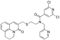 2,6-DICHLORO-N-[2-[(2,3-DIHYDRO-5-OXO-(1H,5H)-BENZO[IJ]QUINOLIZIN-6-YL)METHYLTHIO]ETHYL]-N-(2-PYRIDINYLMETHYL)PYRIDINE-4-CARBOXAMIDE Struktur