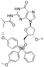 5'-O-(4,4'-DIMETHOXYTRITYL)-N2-ISOBUTYRYL-2'-DEOXYGUANOSINE-3'-LCAA-CPG Struktur