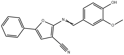 2-([(E)-(4-HYDROXY-3-METHOXYPHENYL)METHYLIDENE]AMINO)-5-PHENYL-3-FURONITRILE Struktur