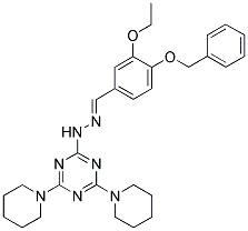 (E)-2-(2-(4-(BENZYLOXY)-3-ETHOXYBENZYLIDENE)HYDRAZINYL)-4,6-DI(PIPERIDIN-1-YL)-1,3,5-TRIAZINE Struktur