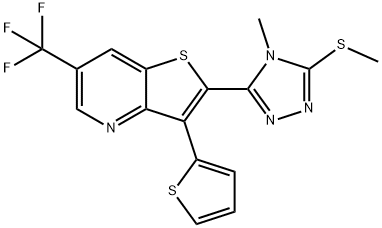 2-[4-METHYL-5-(METHYLSULFANYL)-4H-1,2,4-TRIAZOL-3-YL]-3-(2-THIENYL)-6-(TRIFLUOROMETHYL)THIENO[3,2-B]PYRIDINE Struktur