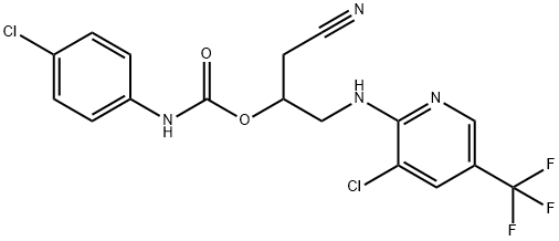 2-([3-CHLORO-5-(TRIFLUOROMETHYL)-2-PYRIDINYL]AMINO)-1-(CYANOMETHYL)ETHYL N-(4-CHLOROPHENYL)CARBAMATE Struktur