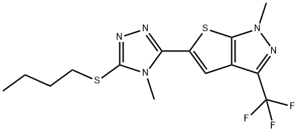 5-[5-(BUTYLSULFANYL)-4-METHYL-4H-1,2,4-TRIAZOL-3-YL]-1-METHYL-3-(TRIFLUOROMETHYL)-1H-THIENO[2,3-C]PYRAZOLE Struktur