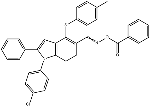 5-([(BENZOYLOXY)IMINO]METHYL)-1-(4-CHLOROPHENYL)-4-[(4-METHYLPHENYL)SULFANYL]-2-PHENYL-6,7-DIHYDRO-1H-INDOLE Struktur