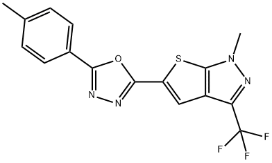 1-METHYL-5-[5-(4-METHYLPHENYL)-1,3,4-OXADIAZOL-2-YL]-3-(TRIFLUOROMETHYL)-1H-THIENO[2,3-C]PYRAZOLE Struktur