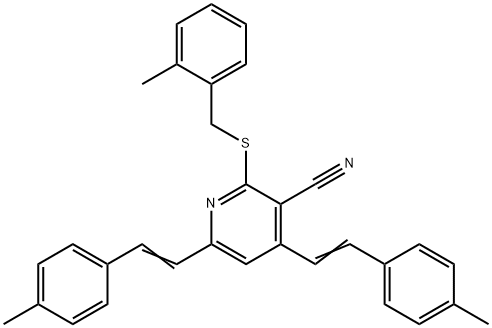 2-[(2-METHYLBENZYL)SULFANYL]-4,6-BIS(4-METHYLSTYRYL)NICOTINONITRILE Struktur