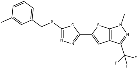 1-METHYL-5-(5-[(3-METHYLBENZYL)SULFANYL]-1,3,4-OXADIAZOL-2-YL)-3-(TRIFLUOROMETHYL)-1H-THIENO[2,3-C]PYRAZOLE Struktur