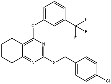 2-[(4-CHLOROBENZYL)SULFANYL]-4-[3-(TRIFLUOROMETHYL)PHENOXY]-5,6,7,8-TETRAHYDROQUINAZOLINE Struktur