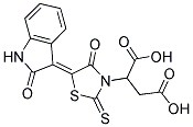 2-[(5Z)-4-OXO-5-(2-OXO-1,2-DIHYDRO-3H-INDOL-3-YLIDENE)-2-THIOXO-1,3-THIAZOLIDIN-3-YL]SUCCINIC ACID Struktur