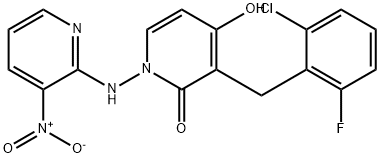 3-(2-CHLORO-6-FLUOROBENZYL)-4-HYDROXY-1-[(3-NITRO-2-PYRIDINYL)AMINO]-2(1H)-PYRIDINONE Struktur