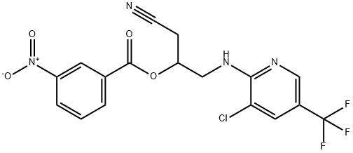 2-([3-CHLORO-5-(TRIFLUOROMETHYL)-2-PYRIDINYL]AMINO)-1-(CYANOMETHYL)ETHYL 3-NITROBENZENECARBOXYLATE Struktur