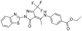 ETHYL 4-({(1E)-1-[1-(1,3-BENZOTHIAZOL-2-YL)-5-OXO-3-(TRIFLUOROMETHYL)-1,5-DIHYDRO-4H-PYRAZOL-4-YLIDENE]ETHYL}AMINO)BENZOATE Struktur