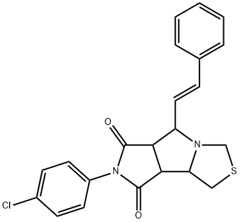 7-(4-CHLOROPHENYL)-5-[(E)-2-PHENYLETHENYL]TETRAHYDROPYRROLO[3',4':3,4]PYRROLO[1,2-C][1,3]THIAZOLE-6,8(1H,7H)-DIONE Struktur