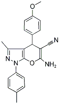 6-AMINO-4-(4-METHOXYPHENYL)-3-METHYL-1-(4-METHYLPHENYL)-1,4-DIHYDROPYRANO[2,3-C]PYRAZOLE-5-CARBONITRILE Struktur