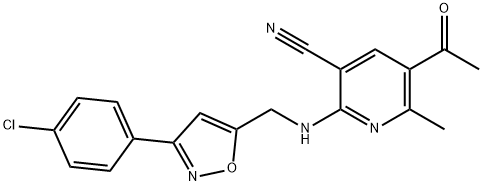 5-ACETYL-2-(([3-(4-CHLOROPHENYL)-5-ISOXAZOLYL]METHYL)AMINO)-6-METHYLNICOTINONITRILE Struktur