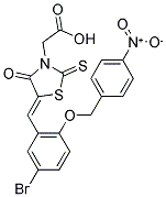 ((5Z)-5-{5-BROMO-2-[(4-NITROBENZYL)OXY]BENZYLIDENE}-4-OXO-2-THIOXO-1,3-THIAZOLIDIN-3-YL)ACETIC ACID Struktur