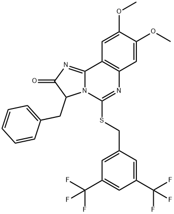 3-BENZYL-5-([3,5-BIS(TRIFLUOROMETHYL)BENZYL]SULFANYL)-8,9-DIMETHOXYIMIDAZO[1,2-C]QUINAZOLIN-2(3H)-ONE Struktur