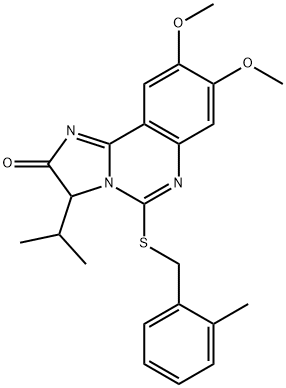 3-ISOPROPYL-8,9-DIMETHOXY-5-[(2-METHYLBENZYL)SULFANYL]IMIDAZO[1,2-C]QUINAZOLIN-2(3H)-ONE Struktur