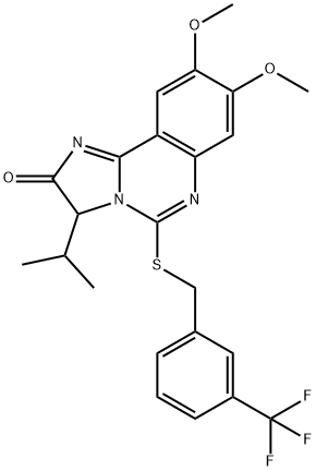 3-ISOPROPYL-8,9-DIMETHOXY-5-([3-(TRIFLUOROMETHYL)BENZYL]SULFANYL)IMIDAZO[1,2-C]QUINAZOLIN-2(3H)-ONE Struktur