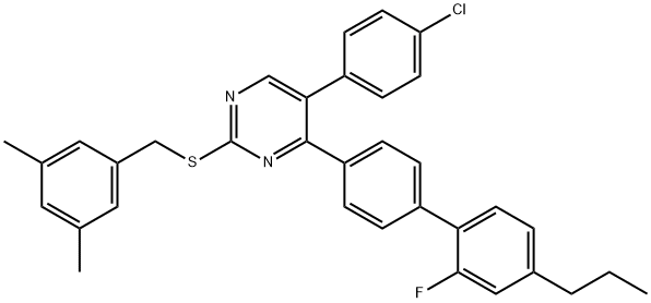 5-(4-CHLOROPHENYL)-2-[(3,5-DIMETHYLBENZYL)SULFANYL]-4-(2'-FLUORO-4'-PROPYL[1,1'-BIPHENYL]-4-YL)PYRIMIDINE Struktur